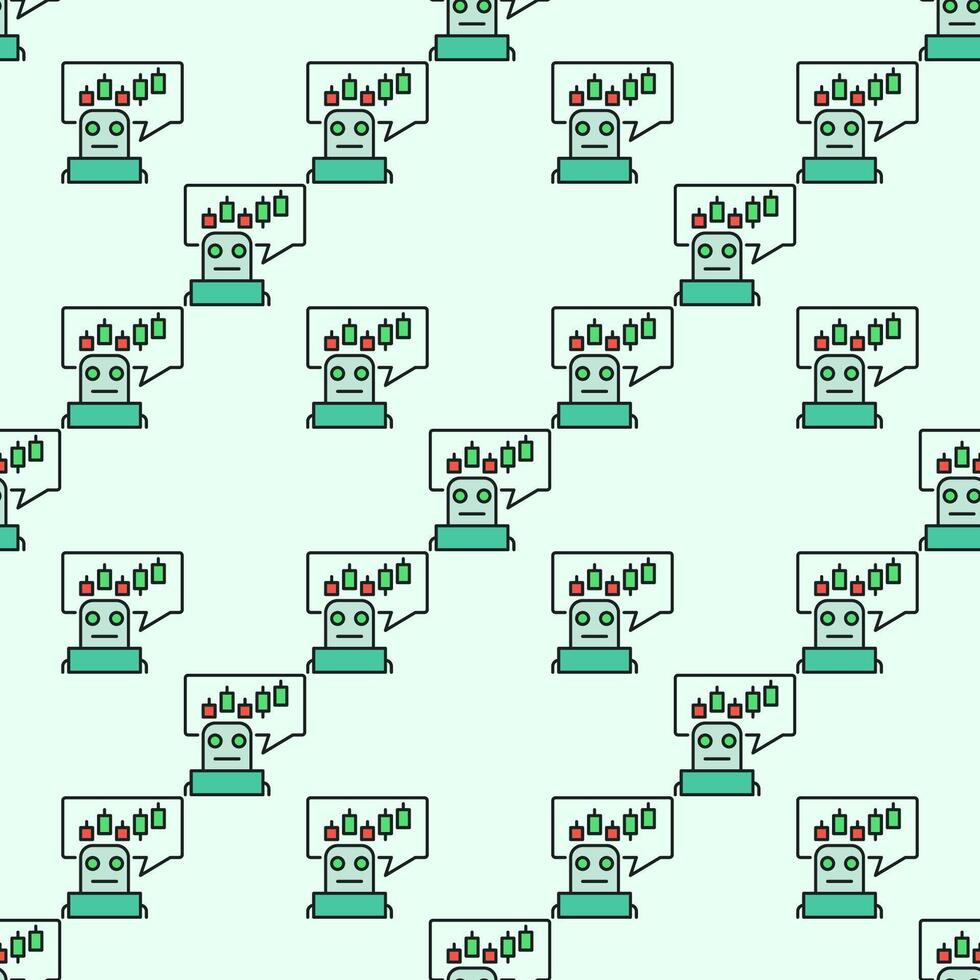 AI Cryptocurrency Trading Bot Candlestick Chart with Robot colored seamless pattern vector