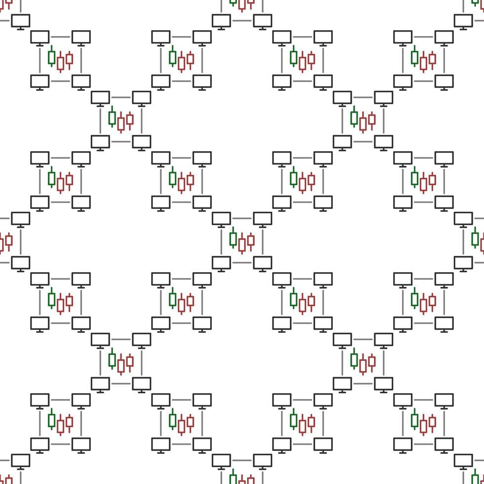 Computers with candlestick chart online trading thin line seamless pattern vector