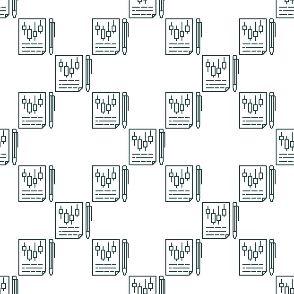 Paper with candlestick pattern electronic trading document outline seamless pattern vector