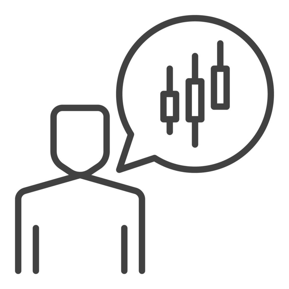 Man with candlestick pattern in speech bubble linear icon or symbol vector