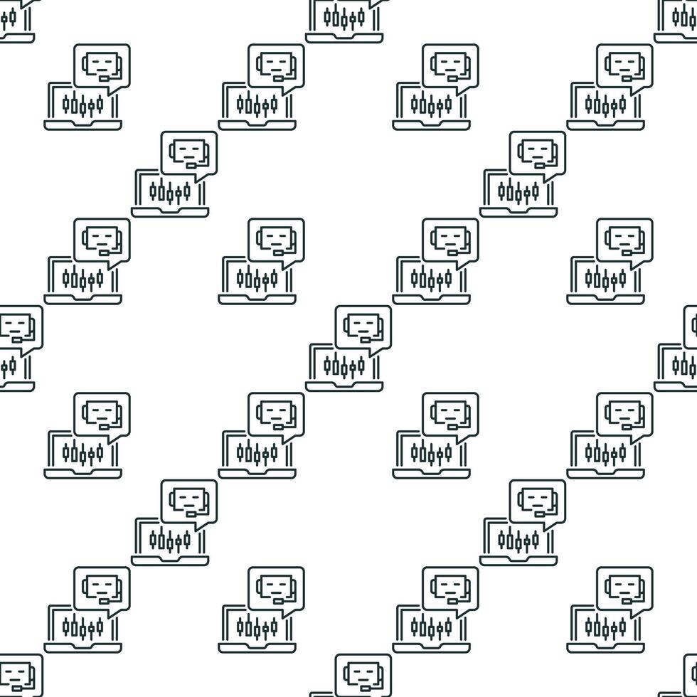 Laptop with Automated Trading Bot thin line seamless pattern vector