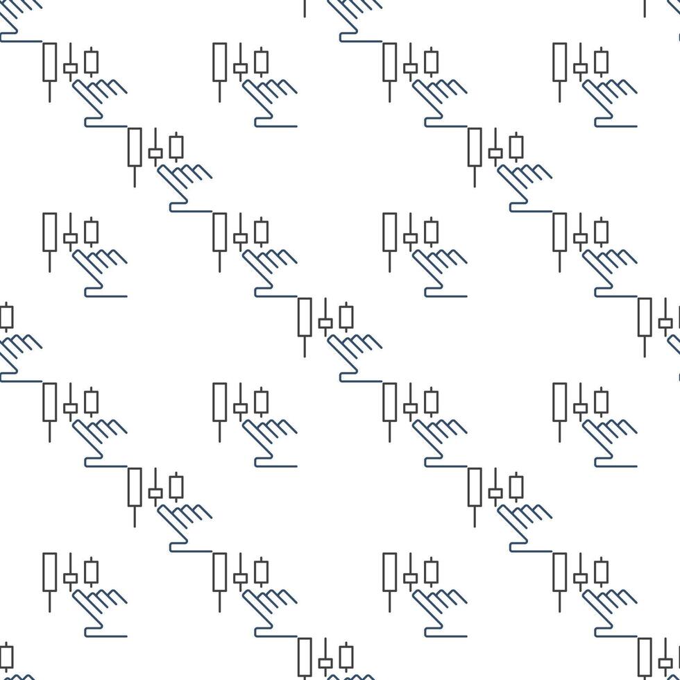 Hand with candlestick pattern electronic trading outline seamless pattern vector