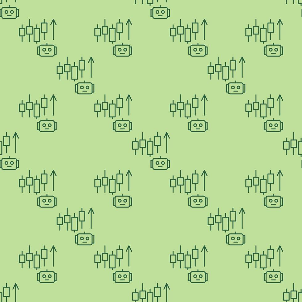 Candlestick Chart and AI Bot Crypto Trading seamless pattern in thin line style vector