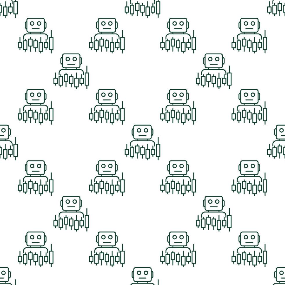 Candlestick Chart and Cryptocurrency Trading Bot outline seamless pattern vector