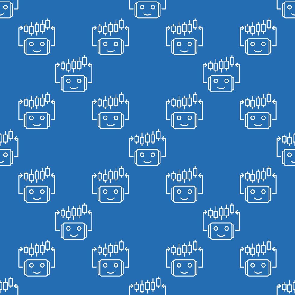 Automated Crypto Trading Bot with Candlestick Chart seamless pattern in outline style vector