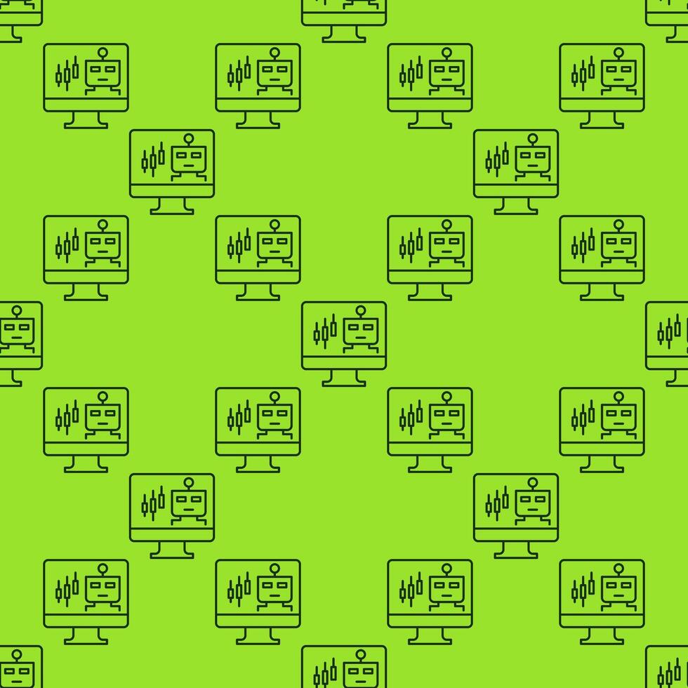 Automated Trading ChatBot on PC screen thin line seamless pattern vector