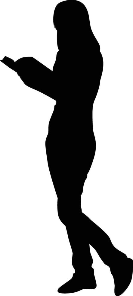 Woman standing read book silhouette vector