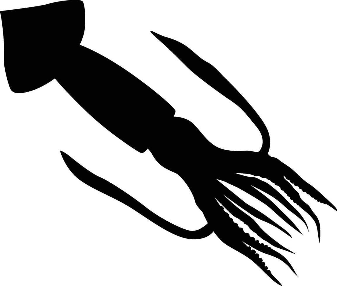 Hand drawn squid silhouette illustration. Ocean animal silhouette. vector