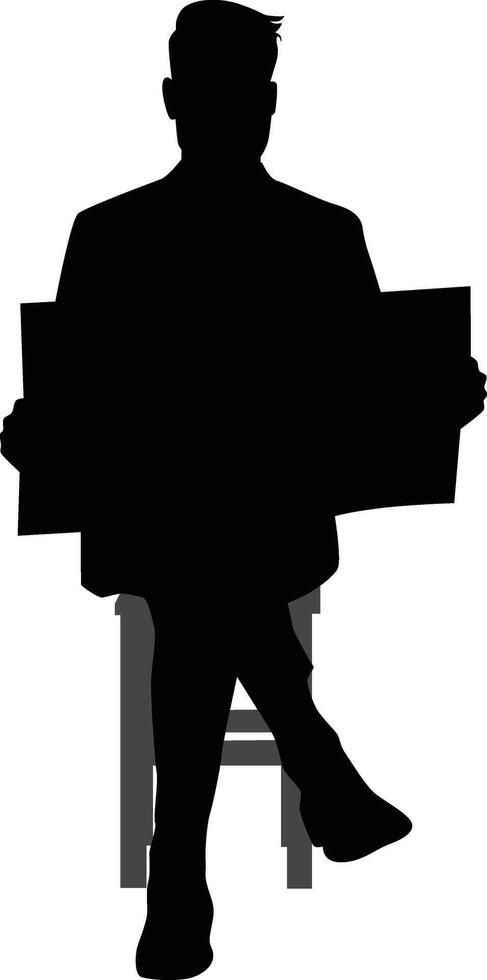 Man reading newspaper while sit down silhouette vector