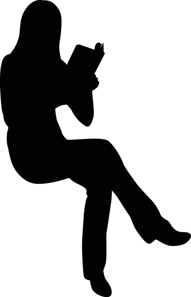 Pose of woman sit reading book silhouette vector