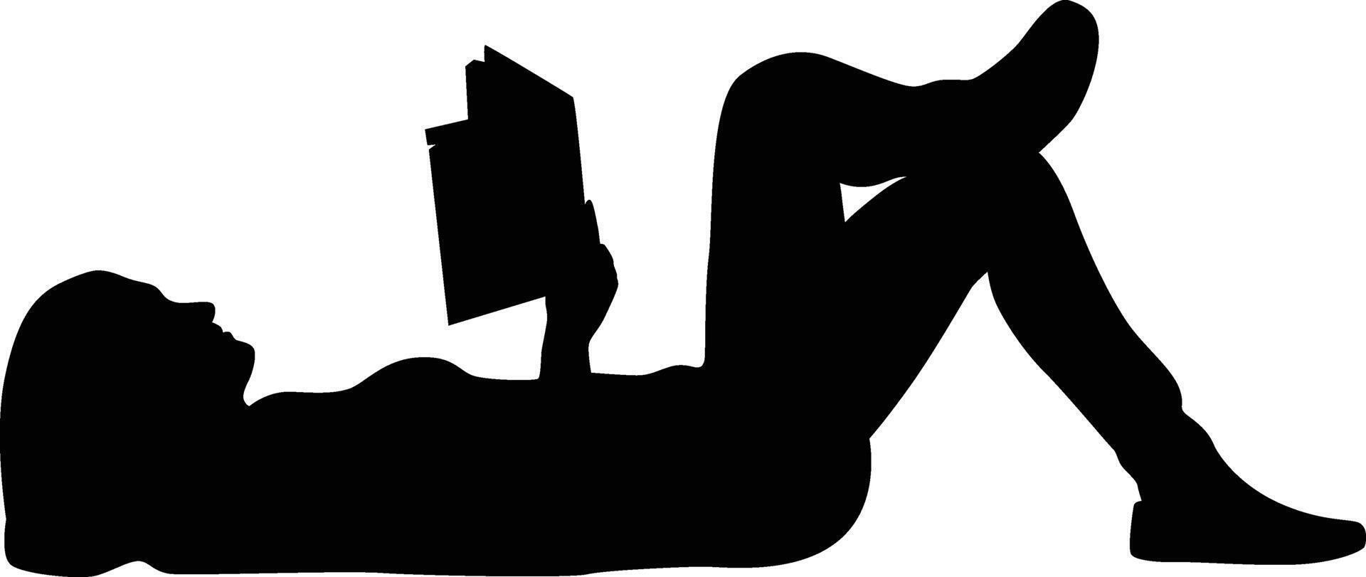 Woman laying down reading book silhouette vector
