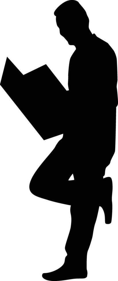 Man lean on wall reading book silhouette vector