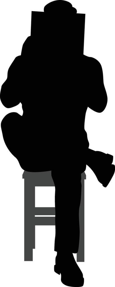 Man sit down on chair reading book silhouette vector