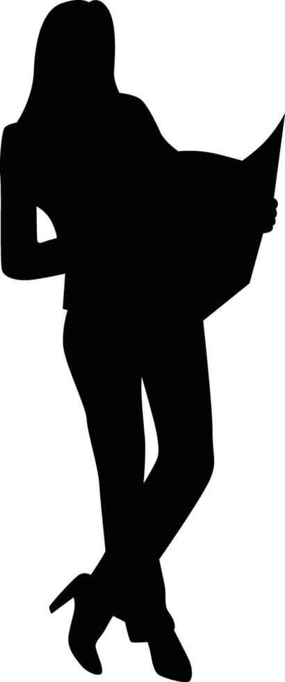 Silhouette of woman standing read newspaper vector