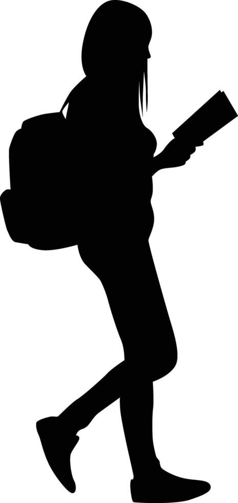 Silhouette of girl studying vector