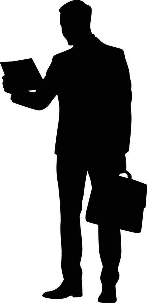 Businessman standing reading a book silhouette vector