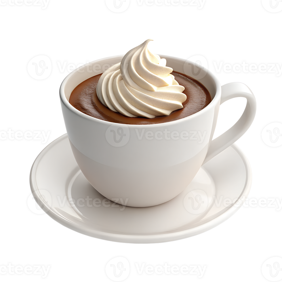 3D Minimalistic A cup of hot chocolate with whipped cream, isolated on a transparent background png