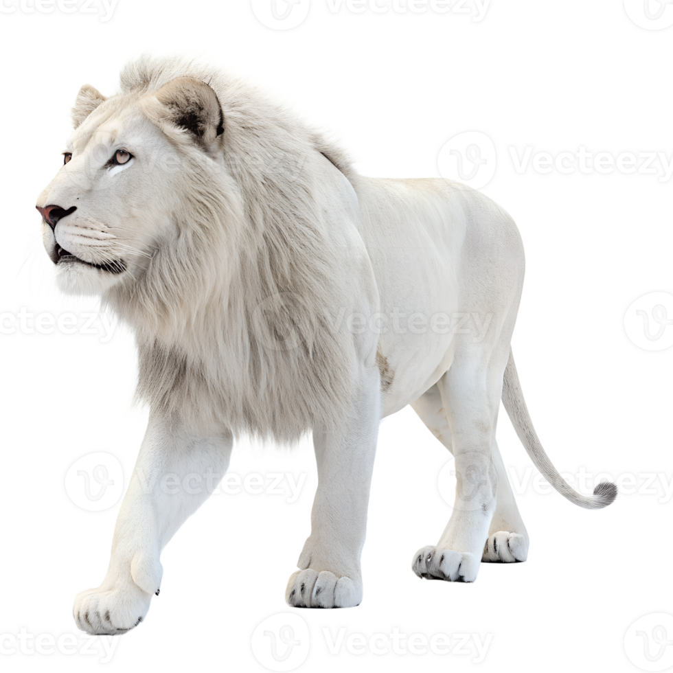 White Lion walking, isolated on a transparent background png
