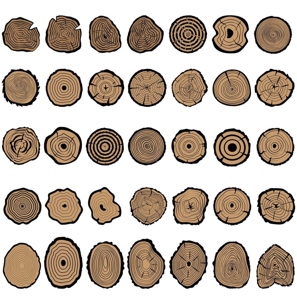 Tree rings of different sizes and shapes. set of tree rings. vector