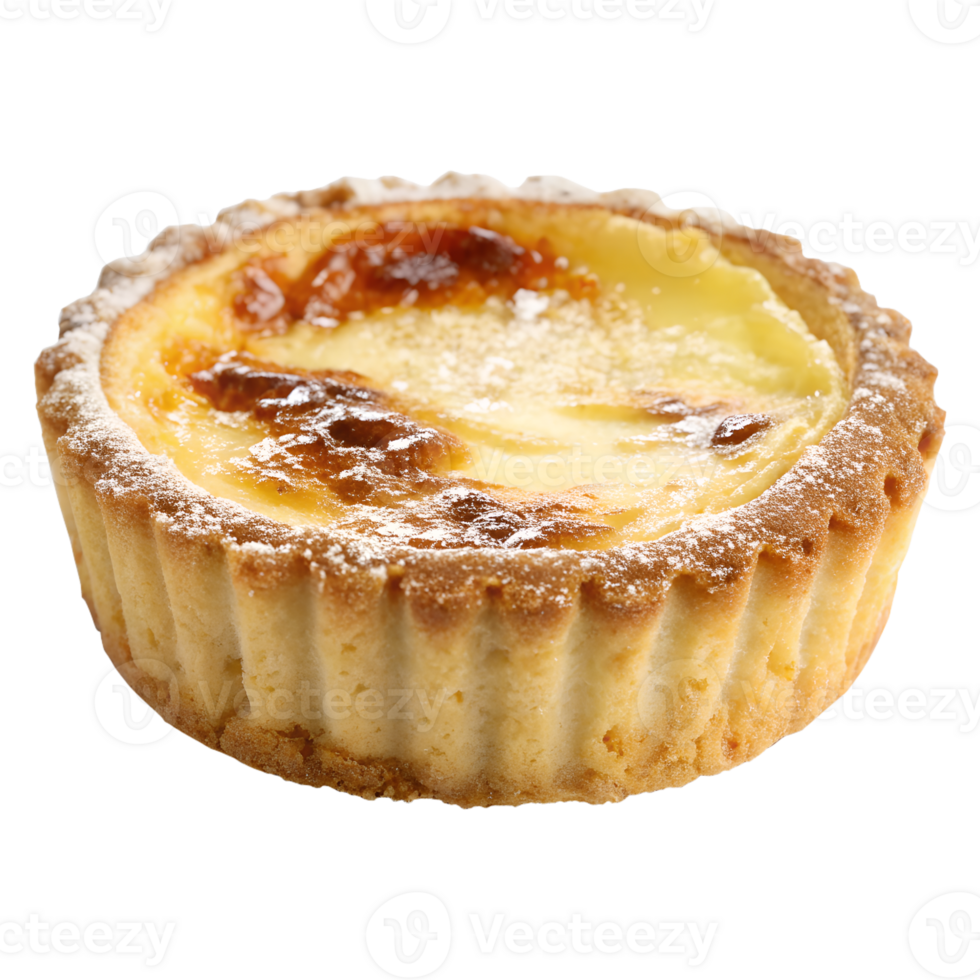 A golden, flaky pastry crust filled with creamy custard. isolated on a transparent background png