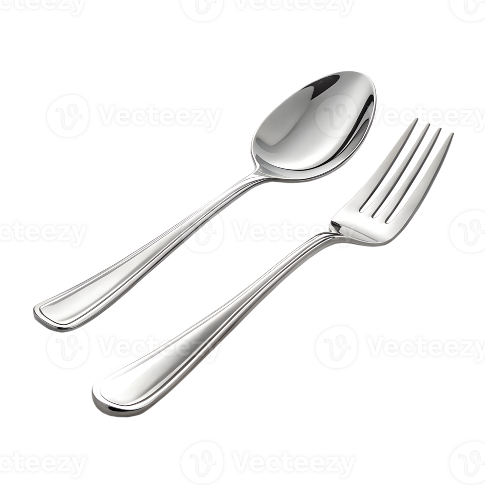 A minimalist Spoon and fork, isolated on a transparent background png