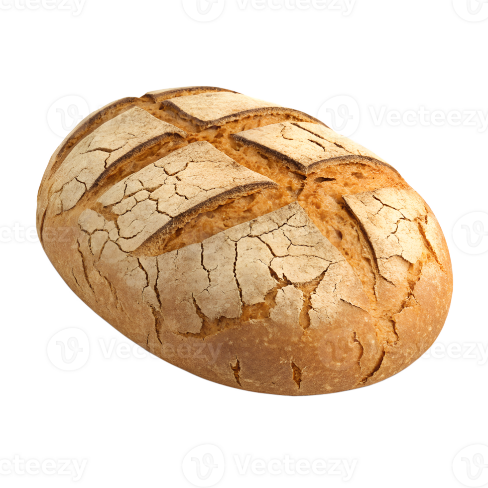 3D Icon, A loaf of sourdough bread with a rustic, cracked crust. isolated on a transparent background png