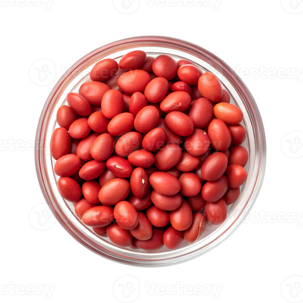 Top view, Aka Daizu, red soybean In a clear bowl, isolated on a transparent background png