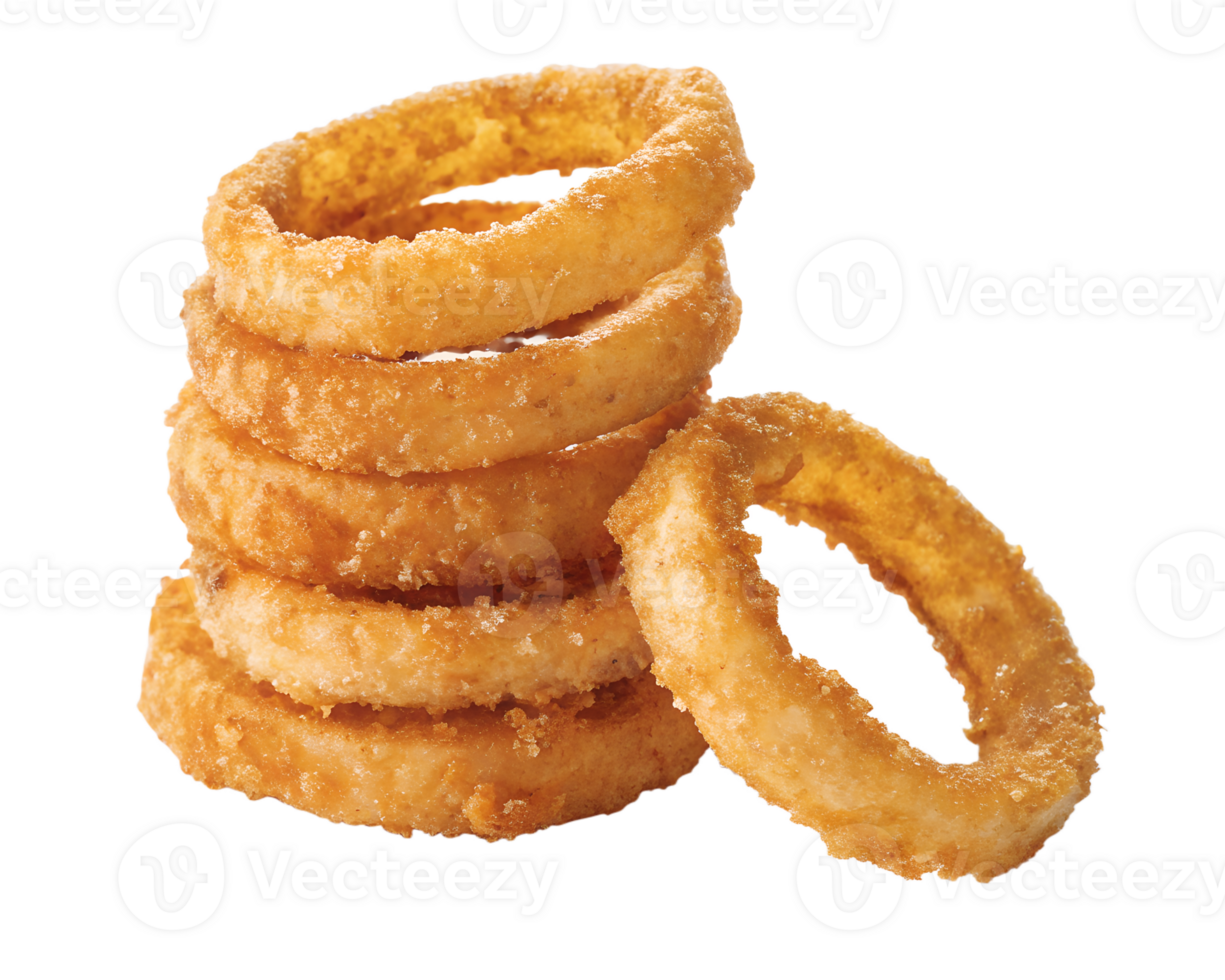 A stack of crispy onion rings, isolated on a transparent background png