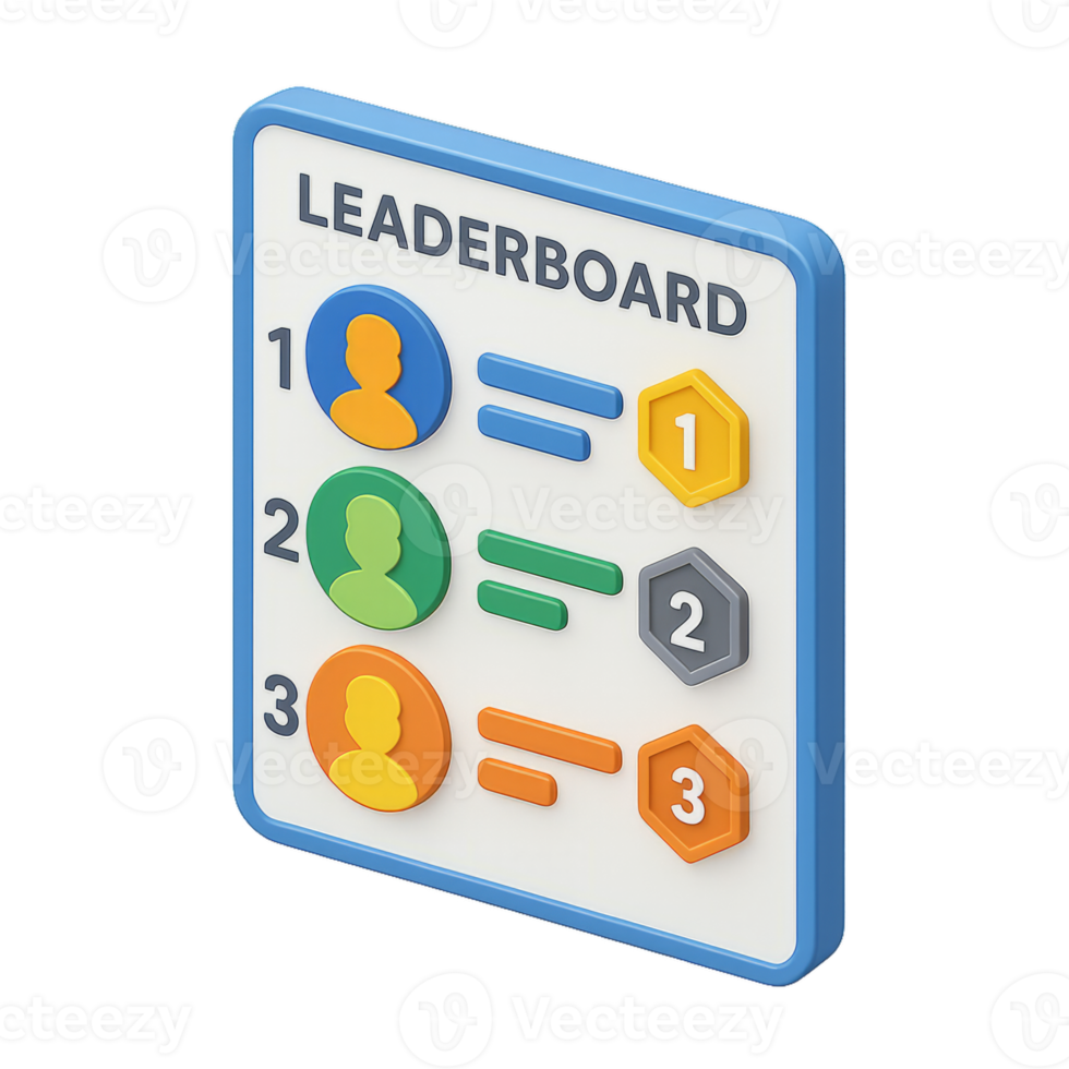 3D isometric leaderboard with player rankings png