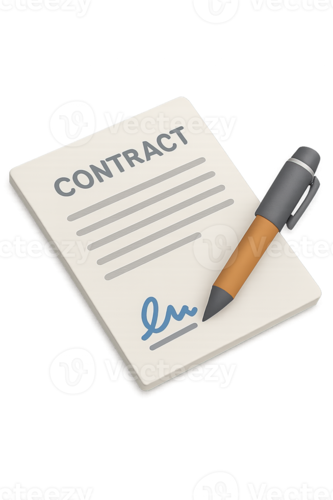 3D Isometric contract signing with a pen and document png