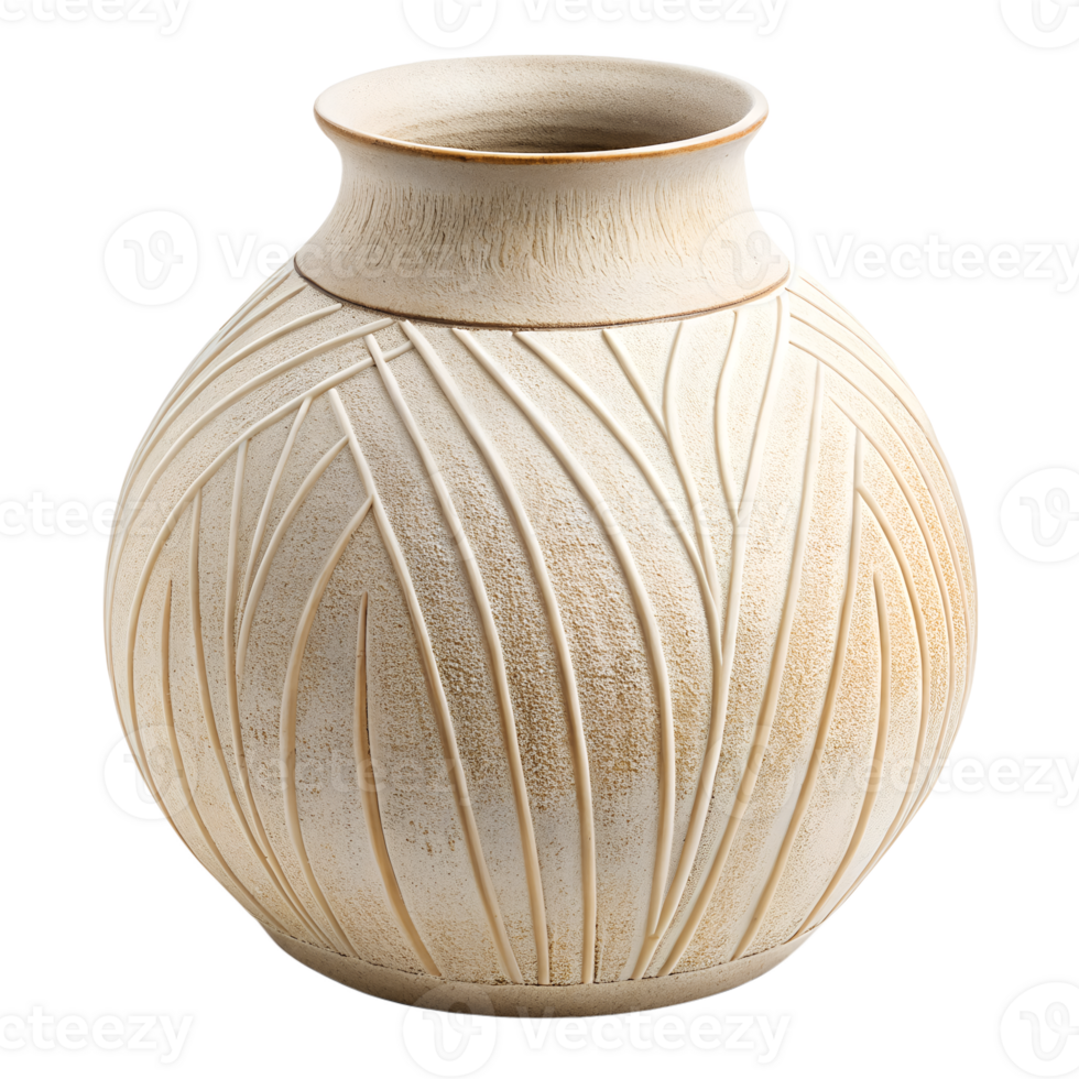 A ceramic vase with a textured, matte finish. isolated on a transparent background png