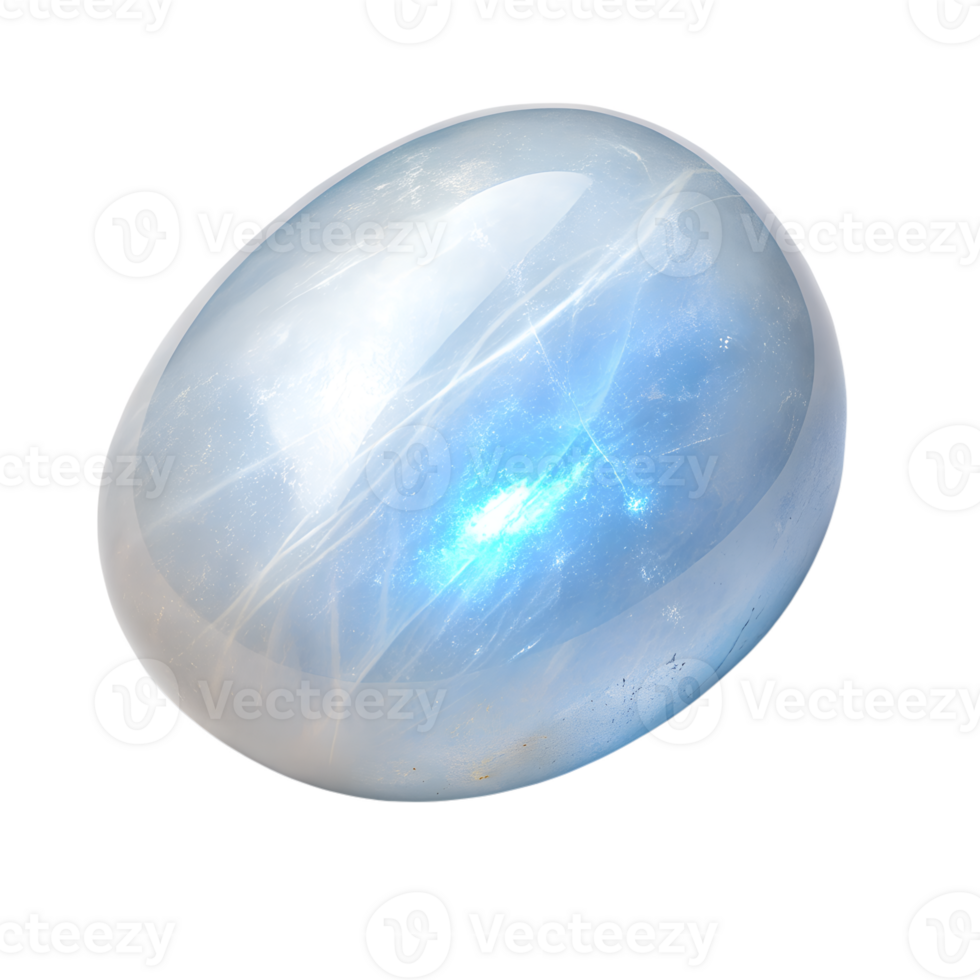 A milky white moonstone reflecting an ethereal blue shimmer., isolated on a transparent background png