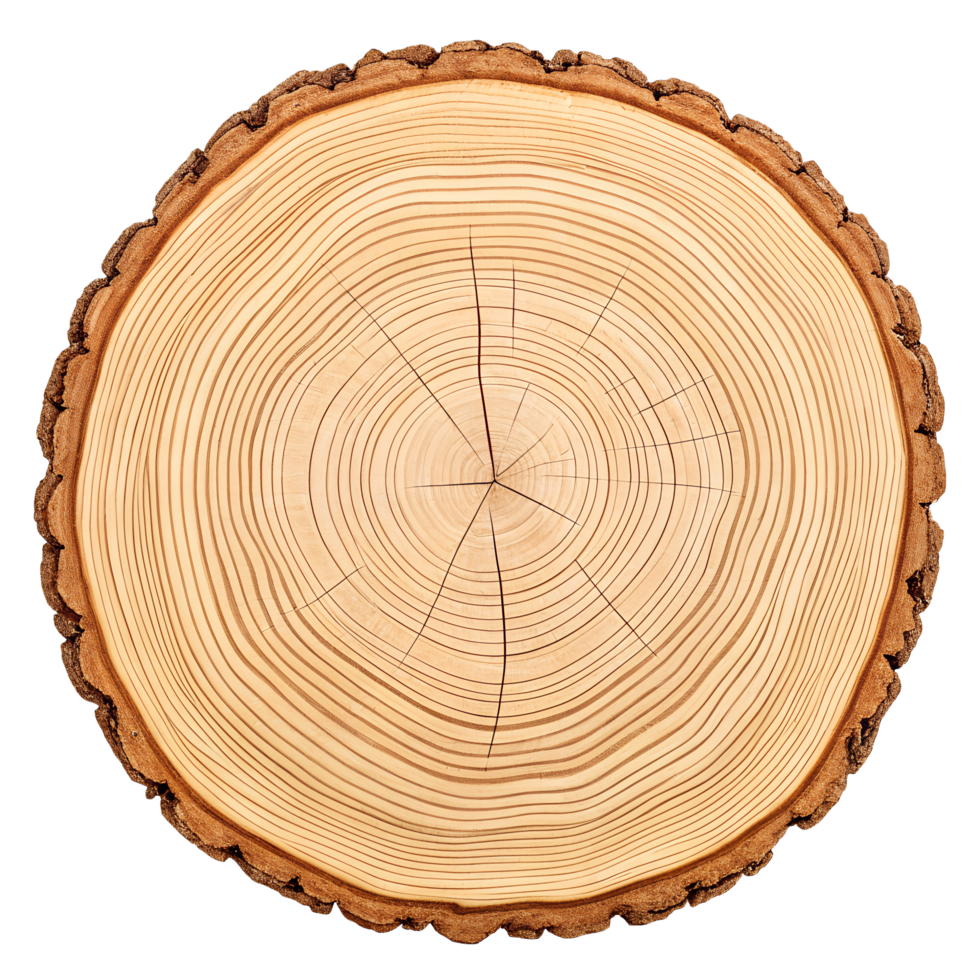 A detailed cross-section of a tree trunk with visible rings. isolated on transparent background png