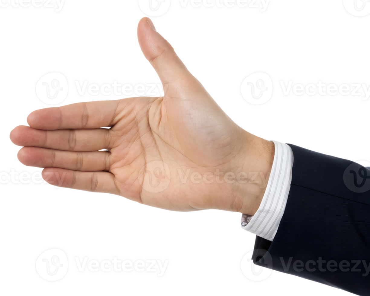A tanned skin hand with a suit sleeve, Pretend to check hand, isolated on ransparent background png
