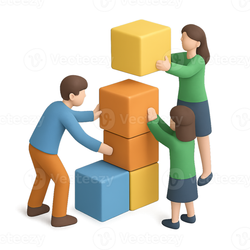 3D Isometric Office workers help arrange parcel boxes png