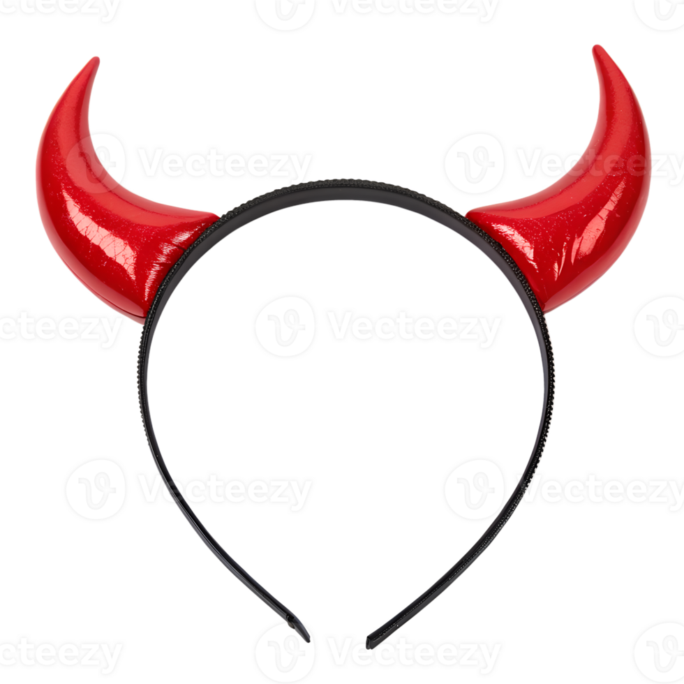 A pair of devil horns resting on a black headband, isolated on a transparent background png