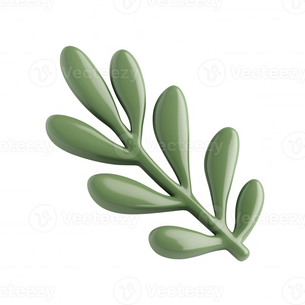 3d Green glossy elegance with translucent surface, highlighting leaf botanical against minimalist clean backdrop for design elements png