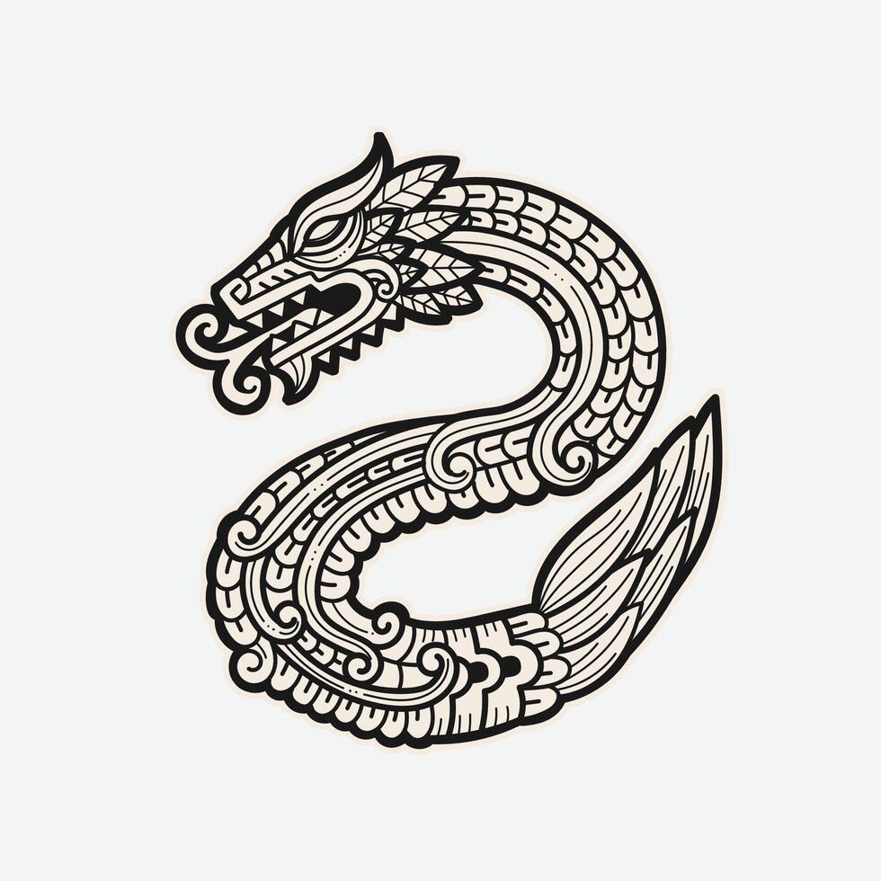 hand drawn Quetzalcoatl mexican god aztec illustration vector