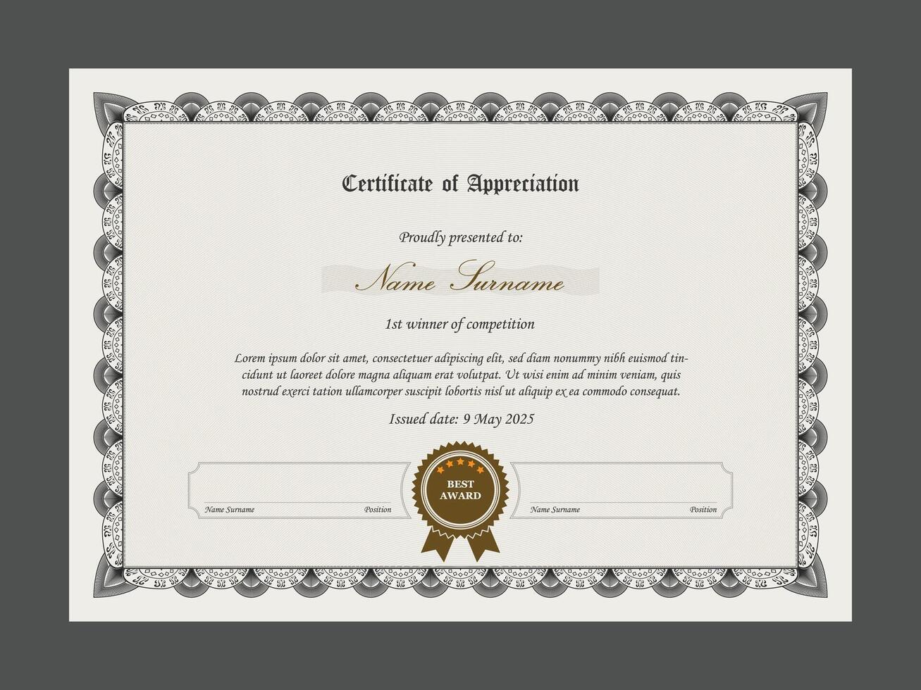 Retro certificate template for company. Luxury elegant certificate of appreciation. Multipurpose stationary template vintage style. vector