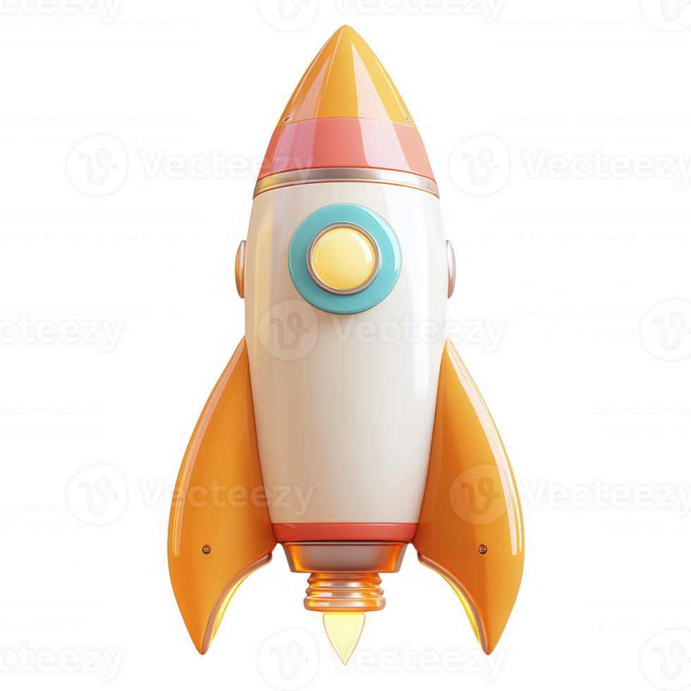 3d icon pink orange rocket soaring across transparent background, highlighting technological design and space exploration advancement element png
