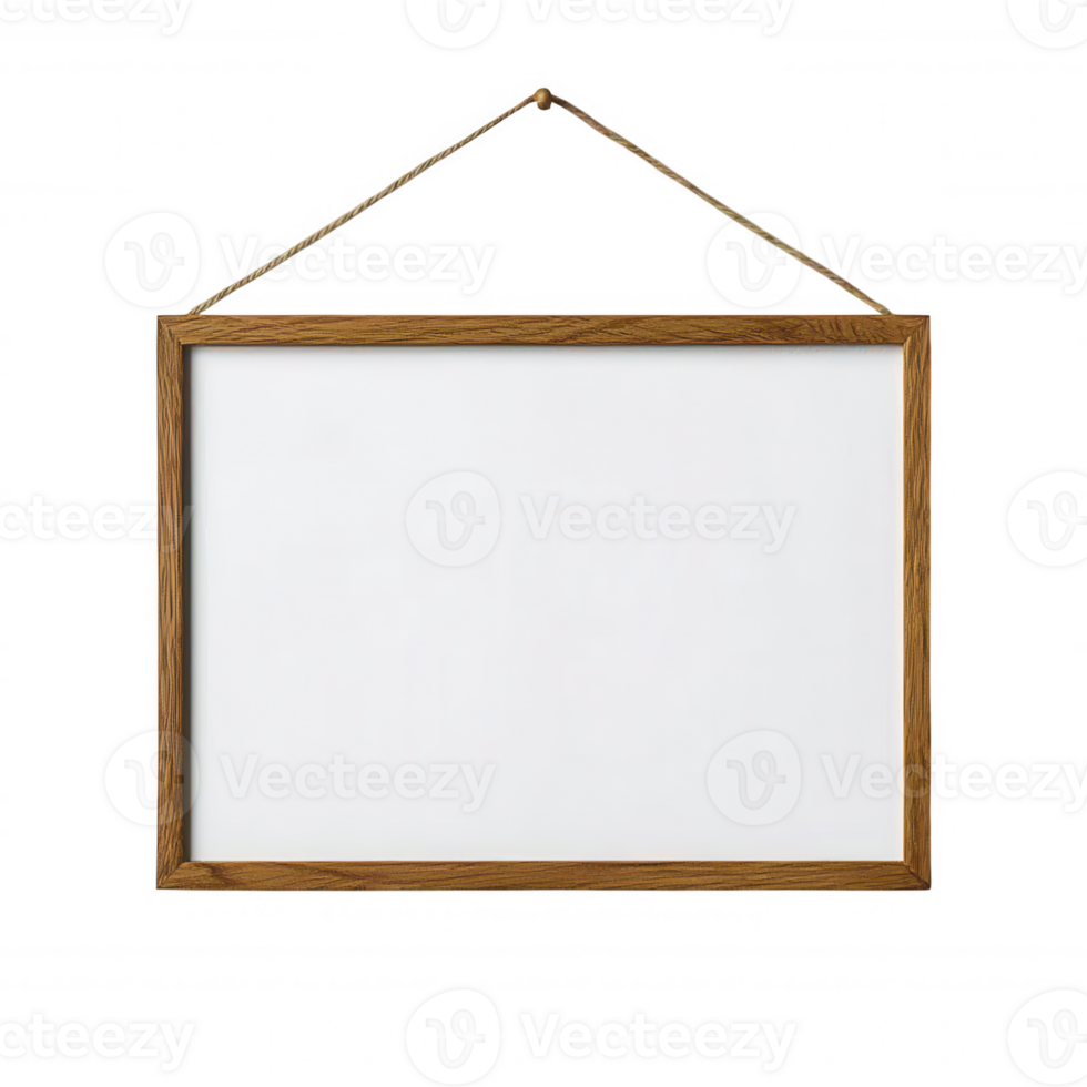 ideal frame suspended by rope against transparent backdrop, visual for displaying creative Wooden content png