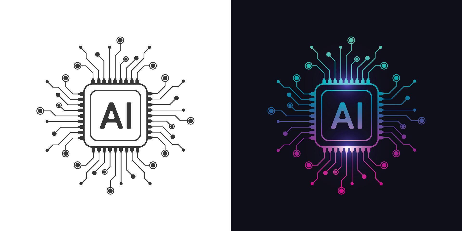 Artificial intelligence circuit line style. Machine learning design. Smart network vector