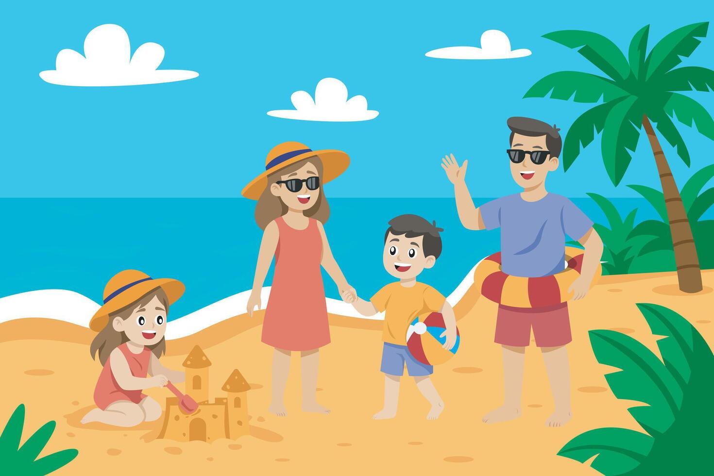 Family vacation at the beach during summer holidays vector