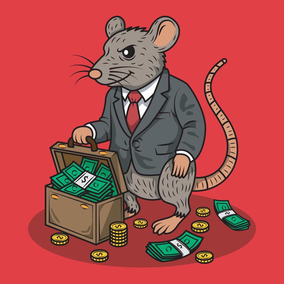 rat wearing tie symbol of corruption. vector