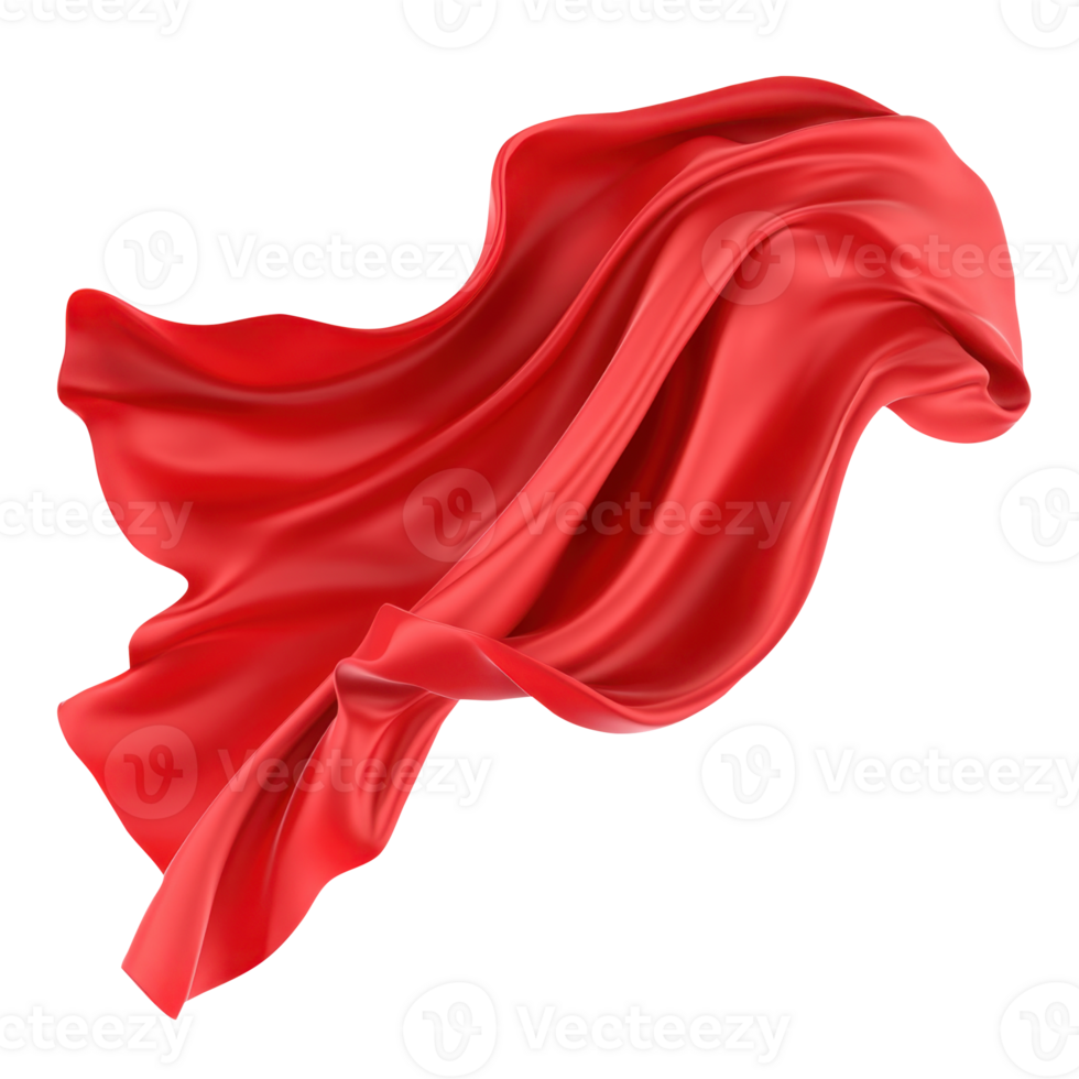 3d Dynamic red fabric gracefully flowing against color transparent background, showcasing elegant movement and vibrant a in a digital design png