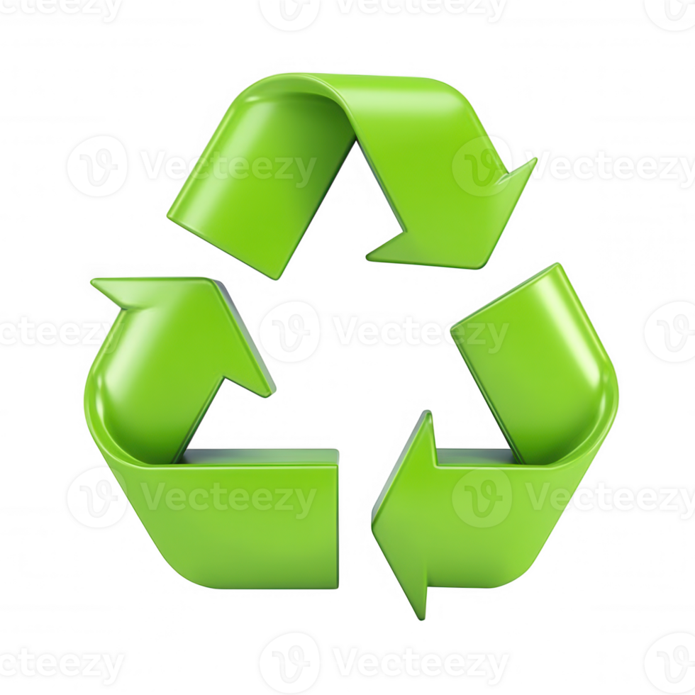 3d icon Textured green recycling icon representing eco friendly commitment, symbolizing sustainability with fabric like texture, on clear background png