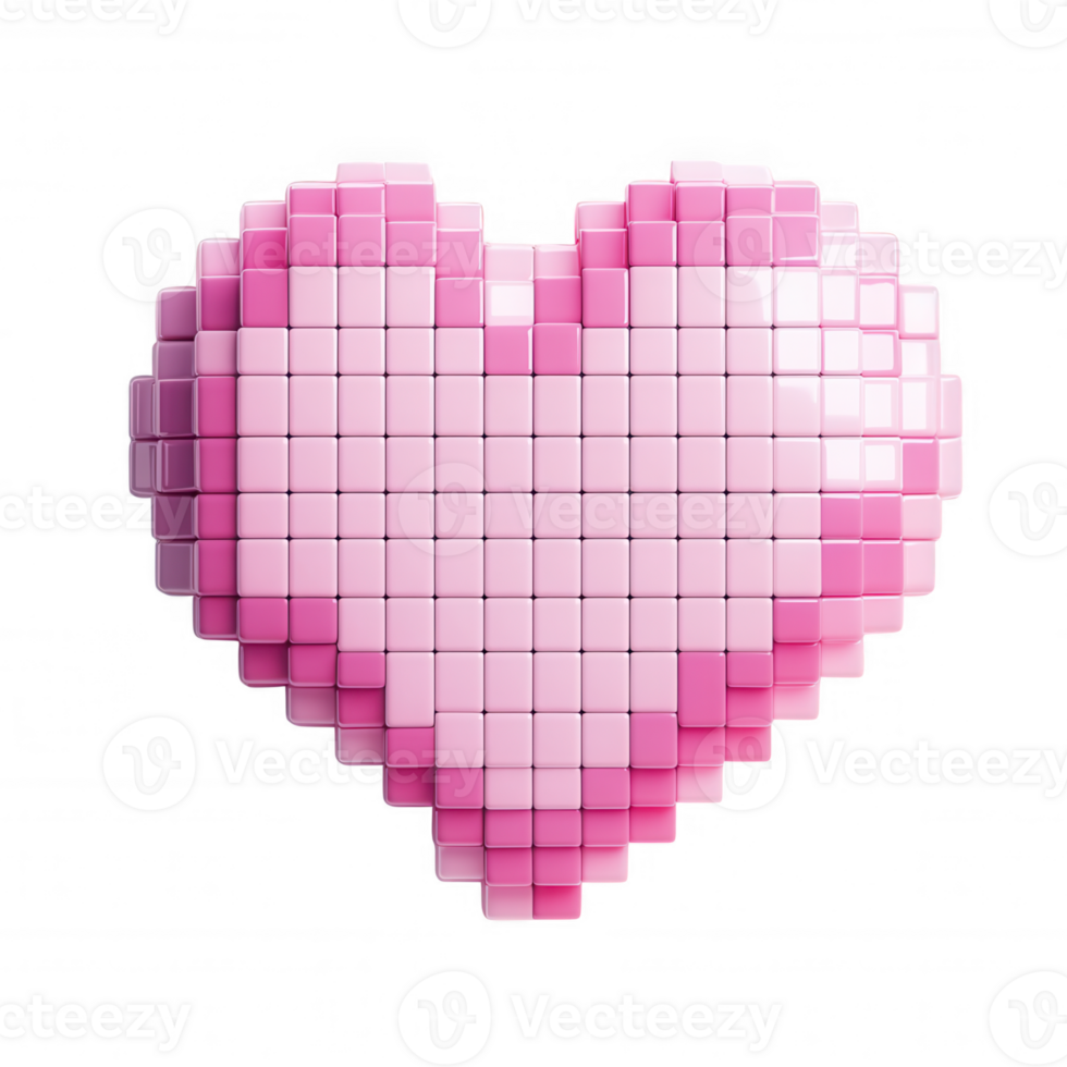 3d icon Pixel heart glowing in vibrant pink, representing emotional connection with soft volumetric rendering and transparent backdrop png