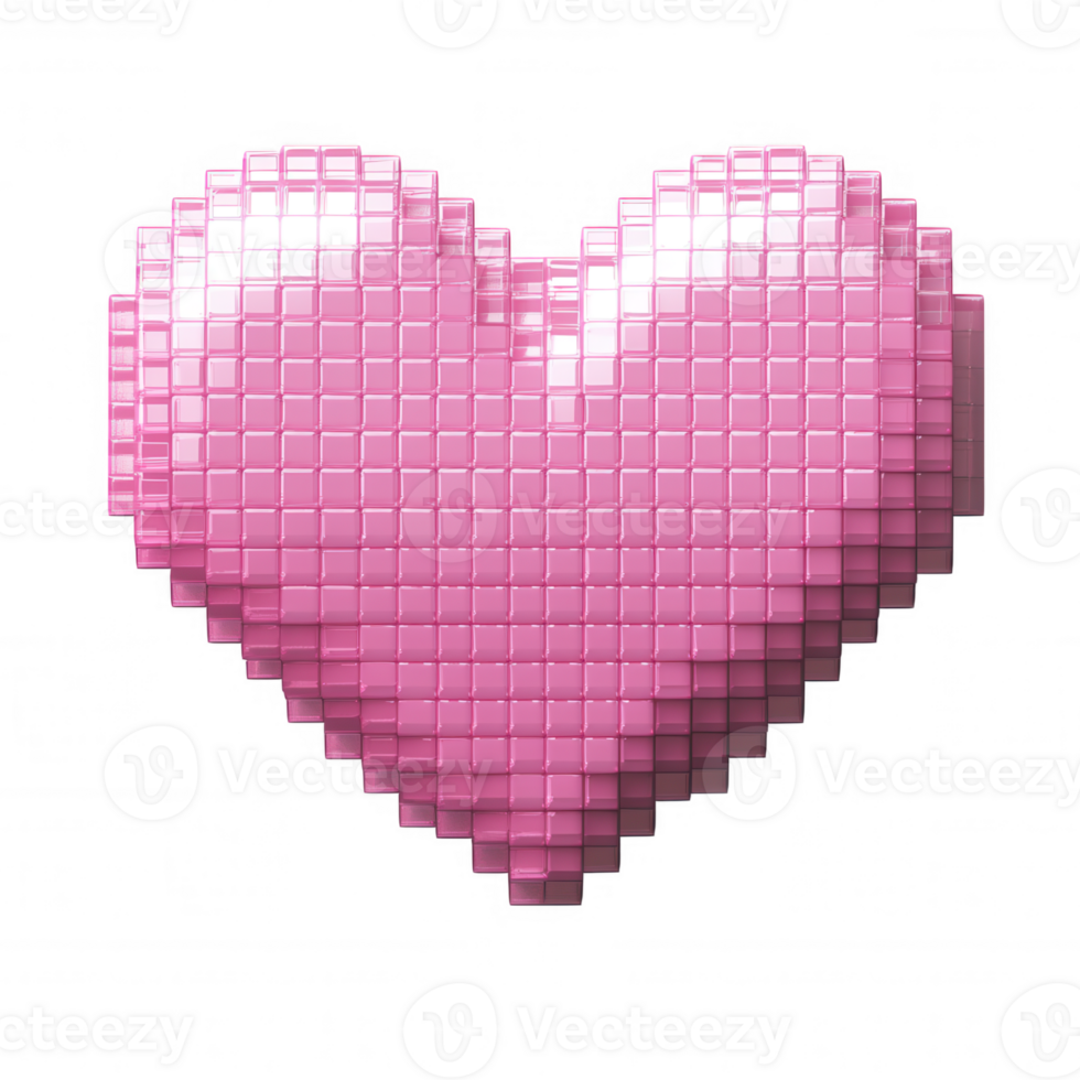 3d icon Pixel heart glowing in representing pink, vibrant emotional connection with soft volumetric rendering and transparent backdrop png
