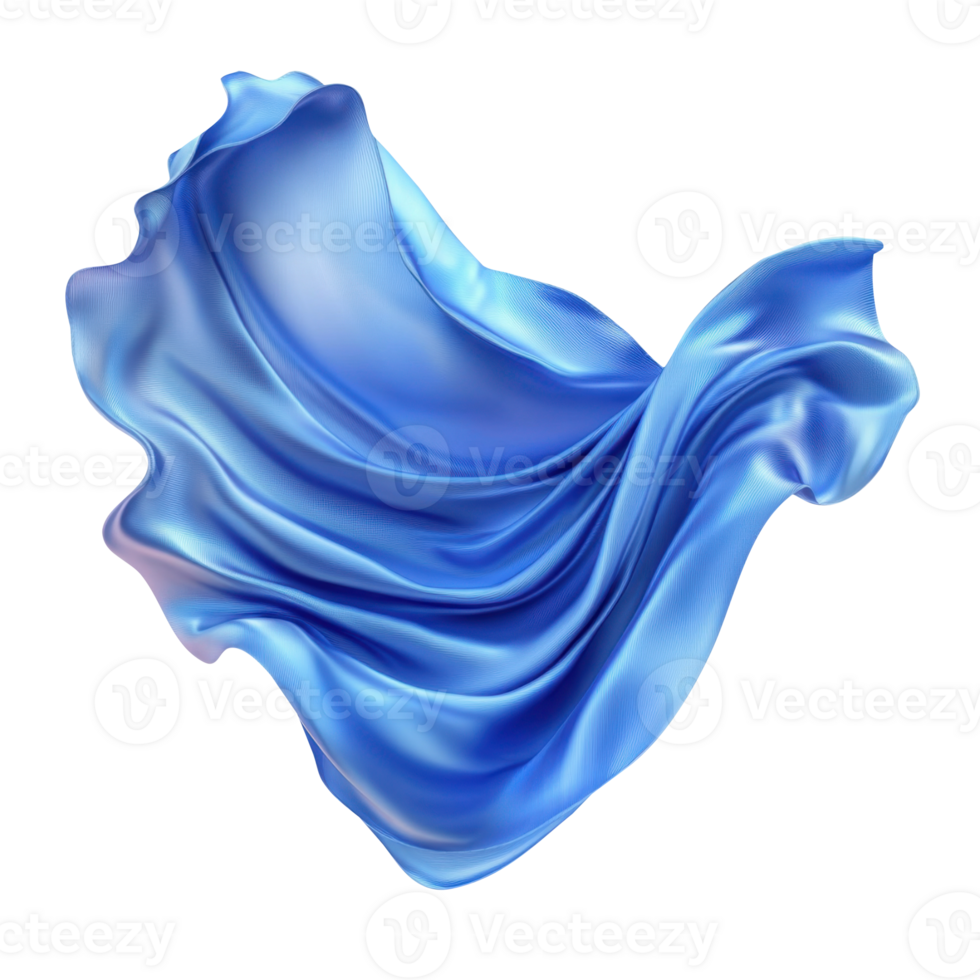 Dynamic 3d blue fabric gracefully flowing against a transparent background, showcasing movement and elegance digital a in art style png