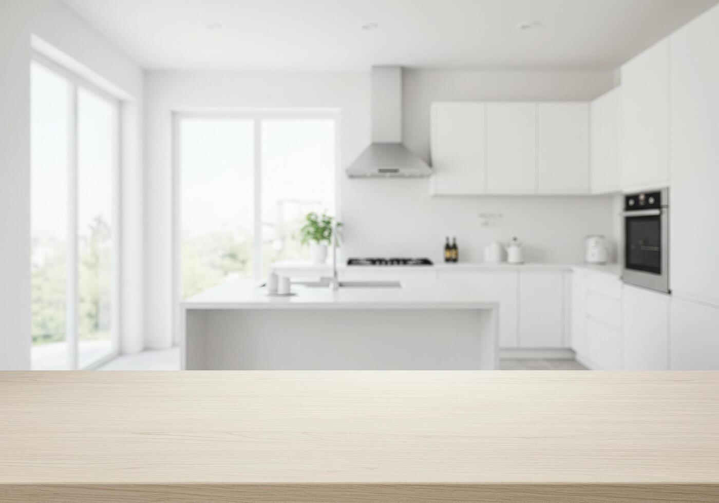 White kitchen with table and empty space photo